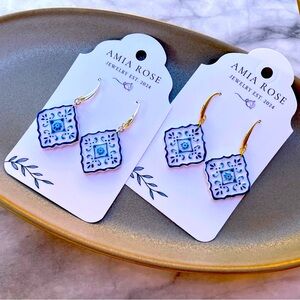 Santorini vaca vibes tile handmade earrings in gold or silver hooks